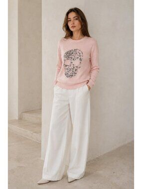 Zadig & Voltaire Gaby Multi Skull Strass Pink Cashmere Wool Sweater Women’s L